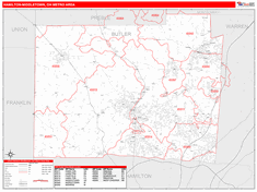 Hamilton-Middletown Metro Area Wall Map Red Line Style 2024